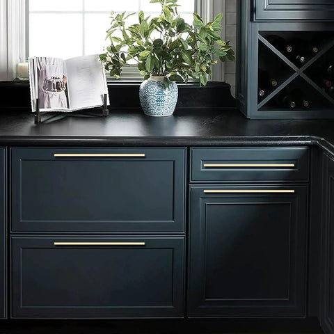 6 Pack 10 Inch Hole Centers Brushed Brass Cabinet Pulls Set For Cabinets And Drawers on elegant dark kitchen cabinetry