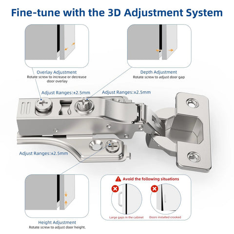 Chibery concealed hinge set, 2-pack, 3/4 in full overlay, satin nickel, soft-close for face-frame or frameless doors