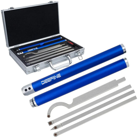 Pro Grade Carbide Tip Wood Lathe Turning Tool Kit With Interchangeable Aluminum Alloy Handle And Diamond Carbide Inserts in case.