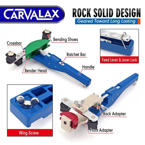 Ratcheting Tube Bender Kit With 7 Color Coded Aluminum Heads For One Quarter To Seven Eighths Inch Pipes, parts labeled