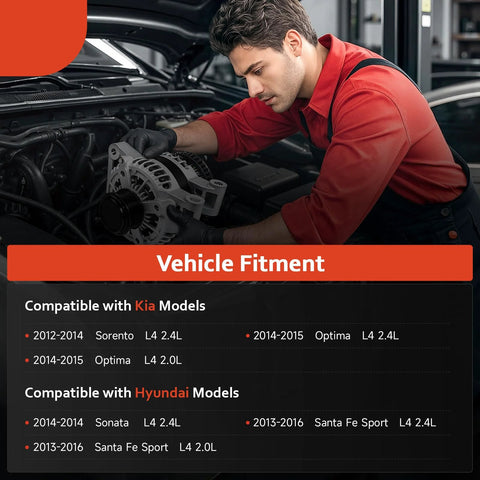 Mechanic installing Beefed Up 150 Amp Alternator Replacement Fits 2014 2015 Kia Optima 2.0L 2.4L 2012 2014 Kia Sorento 2.4L 2013 2016 Hyundai Santa Fe Sport 2.0L 2.4L 2014 Hyundai Sonata 2.4L 11710N 373002G800