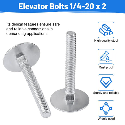 Elevator bolts, zinc-plated steel, flat head, 1/4-20 x 2, 10-piece set