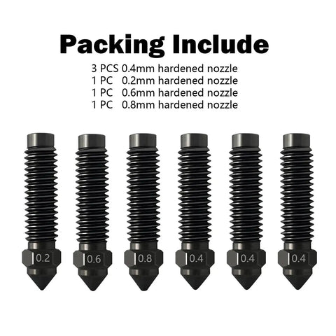 Six Piece Hardened Stainless Steel Nozzle Kit For Elegoo Centauri CC CC2 3D Printer 0.2mm 0.4mm 0.6mm 0.8mm