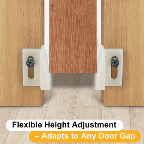 10 Pack Pocket Door Bottom Guides For Carpeted Floors Jamb Mounted 1.125 Inch Universal Fit Angled Design shown installed on door.