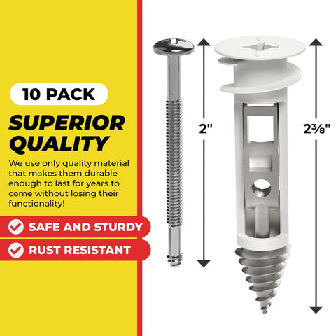 Image showing Heavy Duty Drywall Anchors And Screws Kit Including Toggle Anchors And Self Drilling Zinc Plastic Anchors For Hanging Pictures And More Durable Corrosion Resistant Fastening Set For Versatile Home Improvement Projects And Heavy Duty Wall Mounting With, detailed view of 2-inch screw and 2 3/8-inch anchor.