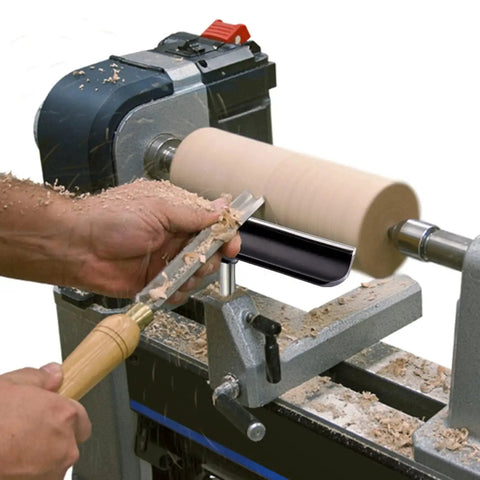 Person using a 12 Inch Stainless Steel Lathe Tool Rest For Woodworking And Wood Turning, Pro Grade Post This Durable 1 Inch Diameter Tool Support Delivers Rust Resistant Construction, Smooth Handling, And Stable Precision For Turning Projects on a wood lathe in action.