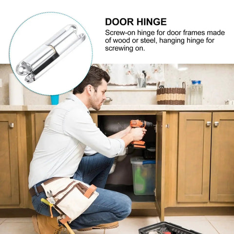 Man installing cabinet door with 2 Pack Zinc Alloy Door Hinges For Internal Doors Moisture Resistant And Rust Proof Beefy Heavy Duty