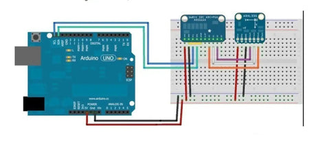 ADS1115 16 Bit 4 Channel I2C Analog To Digital Converter with PGA connected to Arduino on breadboard