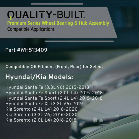Front And Rear Wheel Bearing And Hub Assembly WH513409 For 2015 2020 Hyundai Santa Fe Santa Fe Sport Santa Fe XL Sorento