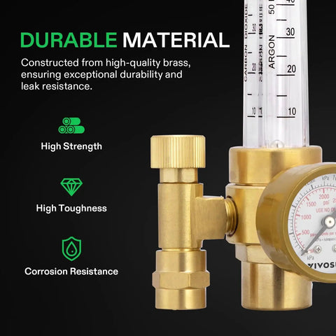 Rock Solid Brass Argon CO2 Gas Regulator With Flow Meter and Gauge for MIG TIG Welding, featuring durable material and pressure gauge