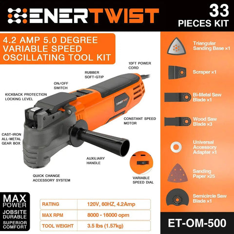 Beast Oscillating Multitool Kit 4.2 Amp 5 Degree Oscillation, Six Variable Speeds, 33-Piece Tool Accessories Shown