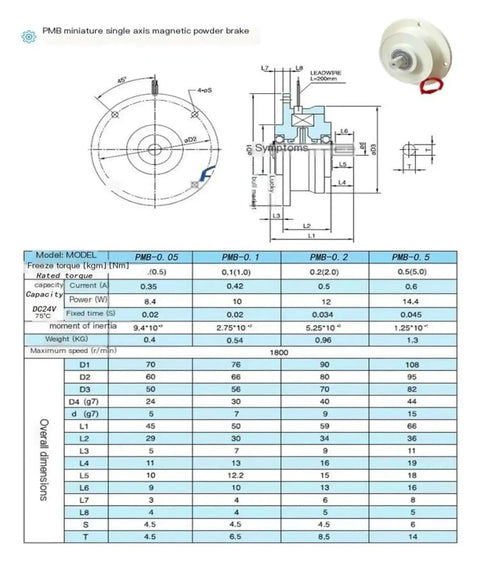 Technical diagram and specifications for Tiny Magnetic Powder Brake Kit 0.5Kg 24V Electromagnetic Powder Brake For Precision Torque Control.