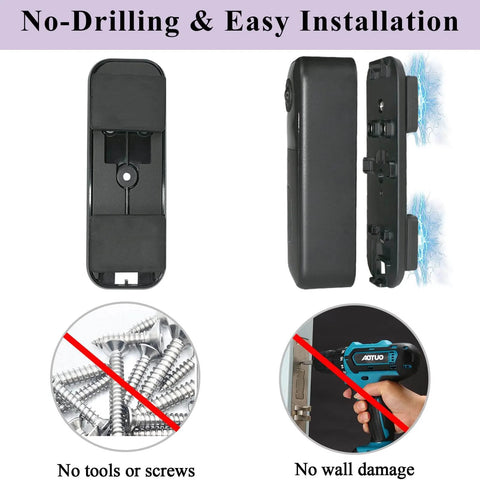 Magnetic Doorbell Camera Mount For Video Doorbell 2nd Gen No Drilling Holder Magnet Mount For Apartment Office Easy To Install Works On Iron Doors And Metal Surfaces Strong Magnetic Hold Hassle Free Installation. Front and side view showing no tools needed.