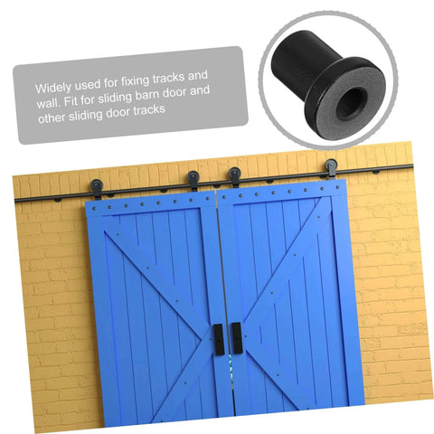 Sliding Barn Door Track Spacers Wall Connectors 4 Pack with blue barn doors and rust resistant hardware for easy secure sliding installation