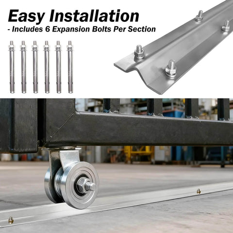 Heavy Duty Galvanized V Track For Sliding Gates, Inverted V Groove Gate Rail With Hammer Drive Anchors, shown with bolts