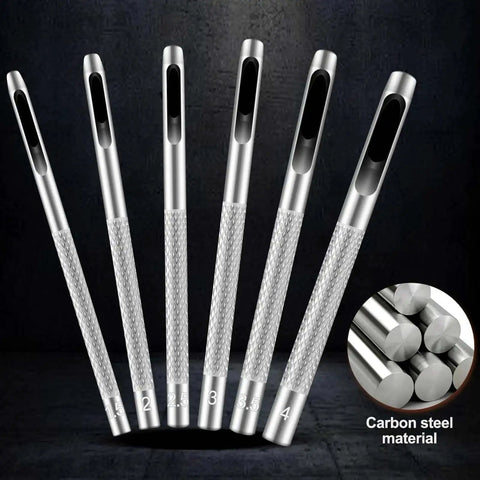 6 Piece Hollow Leather Hole Punch Set With 1.5mm To 4mm Sizes, Pro Grade Durable Carbon Steel Tools For Belts, Felt And Gaskets