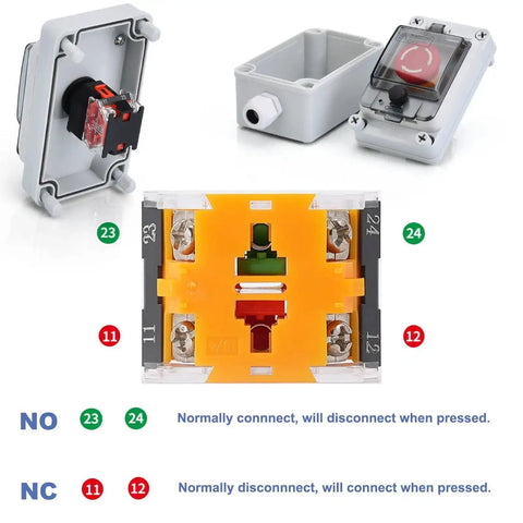 Rugged Outdoor Emergency Stop Button with Box Waterproof E Stop Push Button Switch IP67, internal circuit and terminal detail