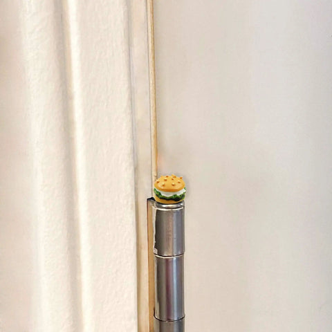 Hamburger Hinge Toppers Set Of 6 Magnetic Door Decor Mini Burgers For Metal Surfaces on a door hinge