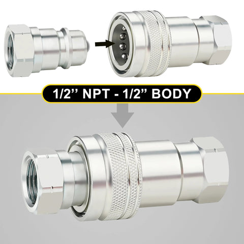 ANCIMOON 1/2 in ISO 5675 ball hydraulic quick-connect coupler with chrome-plated metal body and dust caps