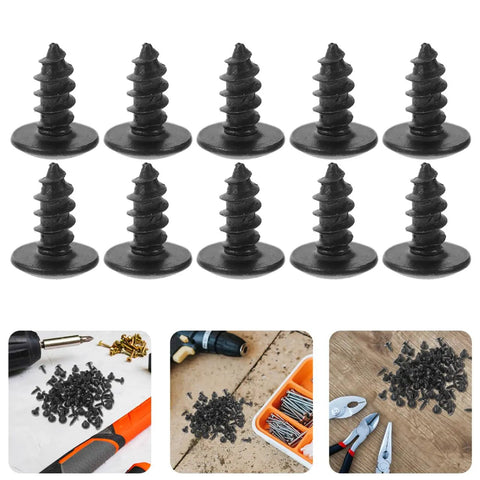 100 Pack M4 X 10mm Iron Screws Set For Home Improvement And Furniture Projects, oxidized carbon steel, deep threads, black finish