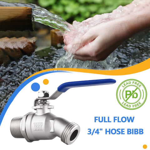 Full Flow 304 stainless steel 3/4 in hose bibb with blue lever, outdoor faucet for gardens, lead-free.