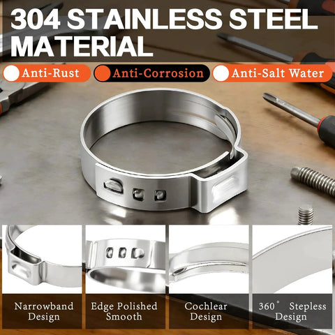 560Pcs Single Ear Hose Clamps Assortment Kit 304 Stainless Steel 22 Size 5.3-36.1Mm Cinch Crimp Hose Clamp Stepless Pinch Clamp With Tools For Plumbing Garden Automotive Water Pipe Radiator Pipe