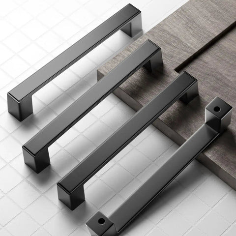 10 Pack 5 Inch Matte Black Square Cabinet Handles for kitchen cabinets and drawers, modern farmhouse and minimalist style.