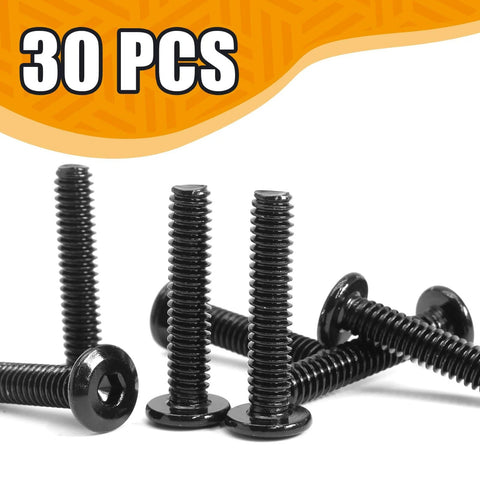 30 Pack Flat Head Allen Bolts for Furniture with One Quarter Twenty Thread and One Quarter Inch Length, black carbon steel