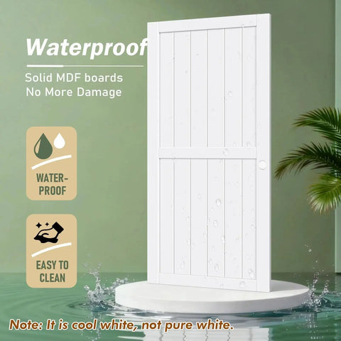 Sliding Closet Doors 60x80 Inches With White Bypass Barn Door Hardware Kit For Bedroom And Laundry Room H Frame Double 31 Inch Panels 7/8 Inch Thick Assemble Required Ideal For Wardrobe Pantry And Kitchen Decor shown waterproof on platform