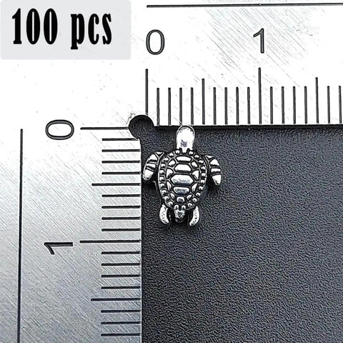 100 Pcs Dope Tiny Turtle Beads Antique Silver 0.9x0.7cm mini turtle bead on ruler for crafts jewelry making
