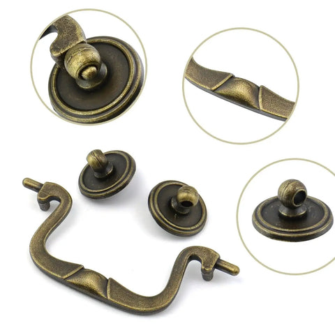 Antique Bronze Cabinet Pulls Set Of 4 With 3.5 Inch Center Hole 88mm Vintage Dresser Handles Engraved Pattern Zinc Alloy Close-Up