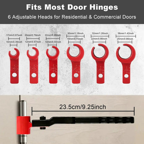 Six In One Door Hinge Adjustment Tool With Six Wrench Sizes For Hinges From 0.39 To 0.98 Inches Precision Hinge Gap Adjusting And Noise Eliminating Repair Kit For Cabinets To Entry Doors Ideal For Residential And Commercial Use Durable Build.