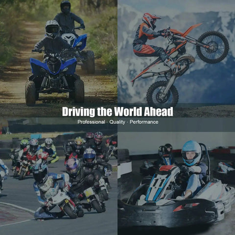 Collage of ATV, dirt bike, motorcycle racing, and go-karting, showcasing diverse motorsport activities and vehicles.