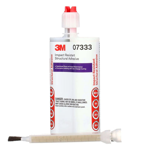 Impact Resistant Structural Adhesive 07333 cartridge with two-part epoxy for automotive OEM repair, purple color-change indicator.