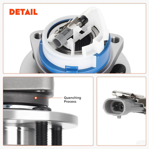 Close-up of front wheel bearing assembly with ABS, sealed unit, 5-lug M12x1.5, 33-spline details, replacement 513121, 2pcs.