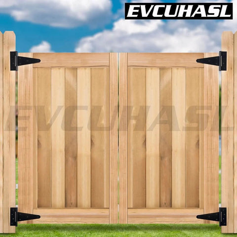 Wooden gate installation with 4 Inch T Strap Gate Hinges 2 Pack Heavy Duty Black Tee Hinges For Wooden Fences And Yard Gates in use