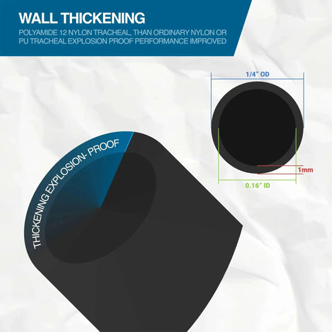 1/4 Inch Air Line Tubing Nylon PA12 Hose 32.8Ft DOT Approved wall thickness detail, 0.16" ID, 1mm thickness