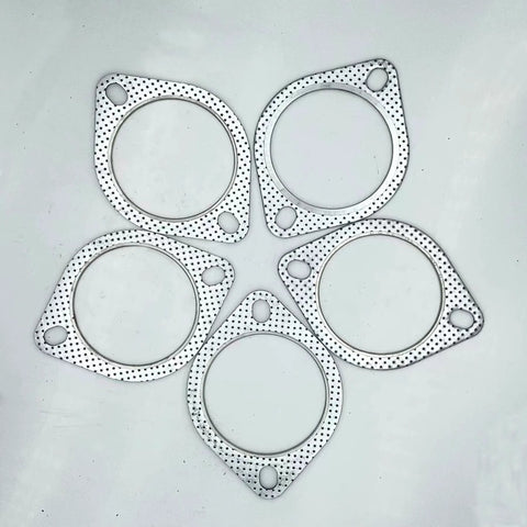 Five 3-inch exhaust gaskets for 2-bolt muffler flange, high-temperature material.