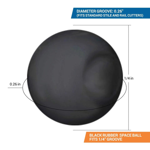 Black rubber space ball with 0.26 inch diameter for wood door and panel expansion spacers preventing panel cracking and rattle.