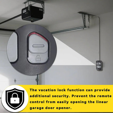 Replacement Deluxe Go To Wall Console Panel For Linear Garage Door Opener HAE00001 installed in garage with lock focus