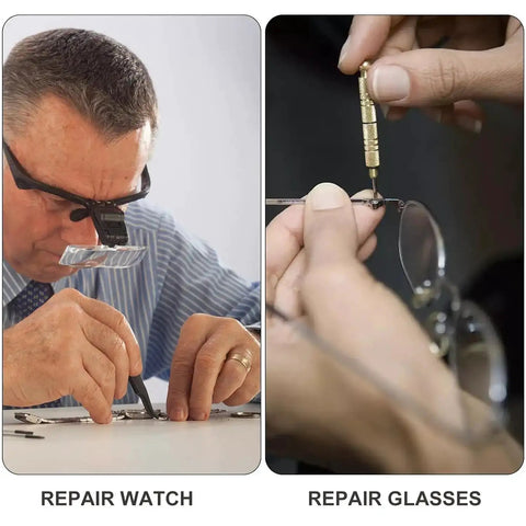 Person using Electronics Micro Screws Kit With 800 Pieces Pro Grade Nickel Plated Carbon Steel Phillips Pan Head Self Tapping Machine Screws For Electronics Repair In Small Size Range M1 M1.2 M1.4 M1.6 M1.7 to repair a watch and glasses.