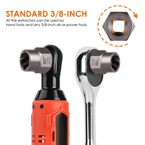 Heavy Duty Bolt Extractor Kit For Damaged Nuts And Bolts 18 Piece Set With Three Eighths Inch Drive showcased on hand tools