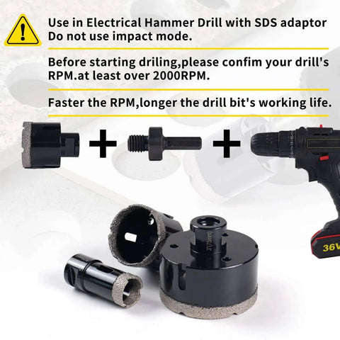 Beast Diamond Core Drill Bit Set For Porcelain Tile Ceramic Marble Granite Including 13 Piece Kit with drill components