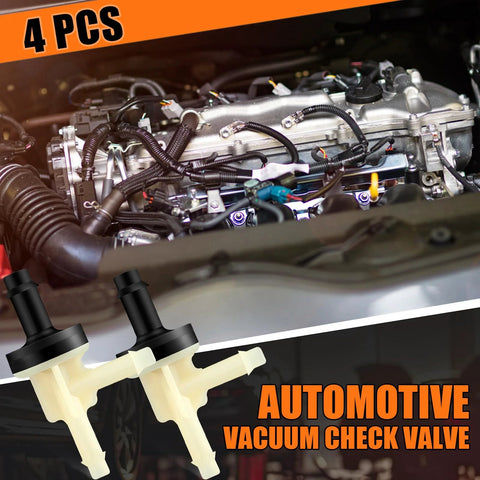Threlaco 4-pack automotive vacuum check valves with black tops and cream bodies shown in engine bay