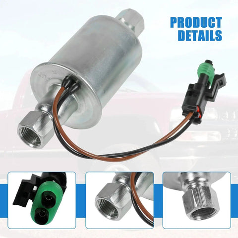 Diesel Fuel Lift Pump Replacement E8413 For Chevy GMC 6.5L Trucks, silver cylindrical pump with connectors and wires.
