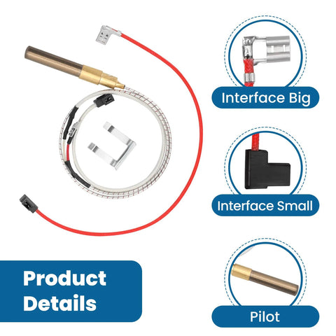 21-inch water heater thermopile with copper probe and red 750 mV thermocouple wire