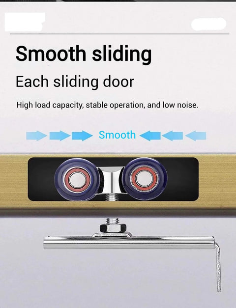 Sliding Double Track Barn Door Hardware Kit for Ceiling Mount and Pocket Door Rails system with stainless steel pulleys.