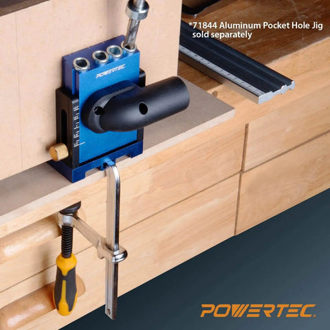 Beefy Quick Screw Down Guide Rail Clamps For MFT Tables And Track Saw Guide Rails, secured on workbench in use