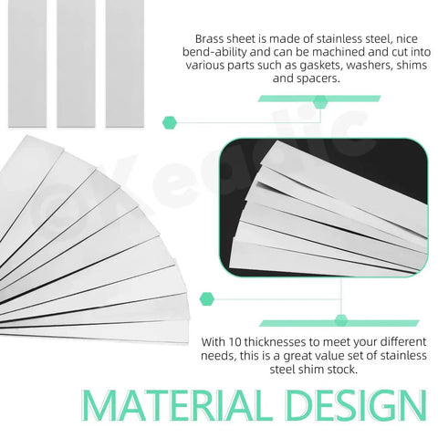 10 Piece Stainless Steel Shim Stock Set With 1 Inch Width And 6 Inch Length, 0.01 Inch Thick, Metal Shim Shims For Precise Alignment