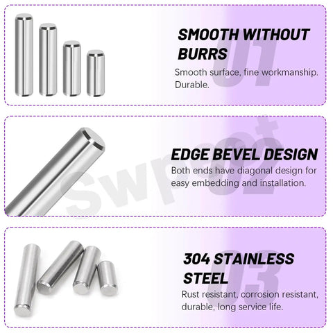 60 Piece M6 M8 M10 Dowel Pin Set In 304 Stainless Steel Dowel Pin Kit With Storage Box showcasing smooth surface design